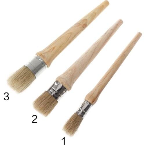 20/25/30mm Professional Round Long Chalk Paint Wax Brush Natural Bristles Wooden Handle Painting Waxing Furniture Stencils