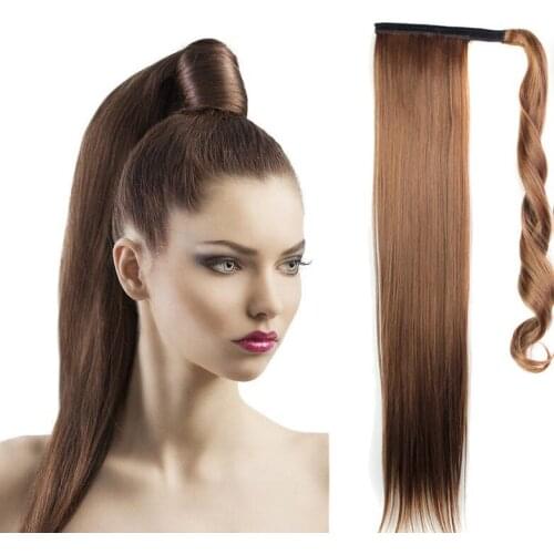 Synthetic Long Straight Ponytail High Temperature Fiber Wrap Around Ponytail Clip in Hair Extensions Natural Hairpiece Headwear