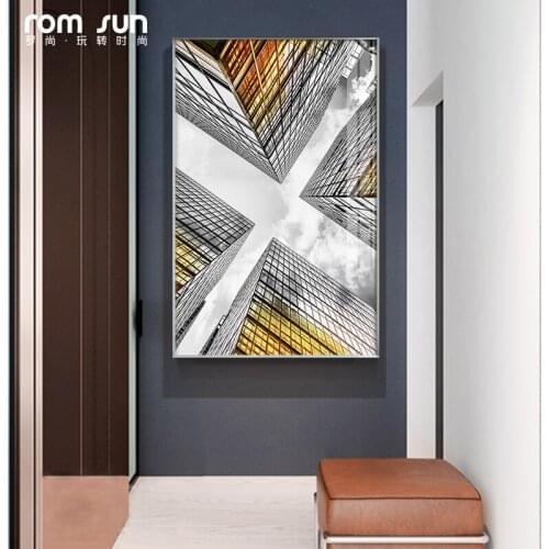 Modern Buildings black and white Canvas Modern Painting Poster Print For Living Room Aisle Entrance Fashion Artistic Wall Decor