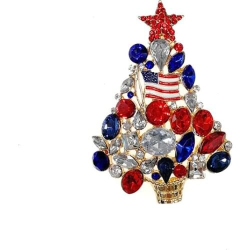 Rhinestone Christmas Tree Brooch Pin USA Flag Christmas Gifts Brooches
