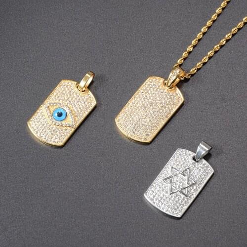 Hip Hop Jewelry for Men Wholesale Shining Dog Tag Pendant Stainless Steel Necklace