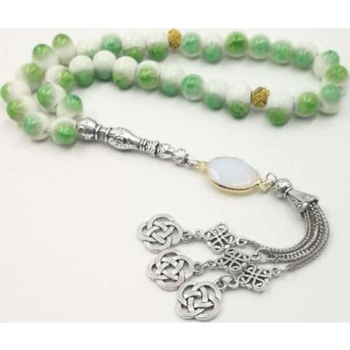 2019 New Green Tasbih Ceramic beads with opal tassel accessories 33 66 99 Islam bracelets Gift For Ramadan