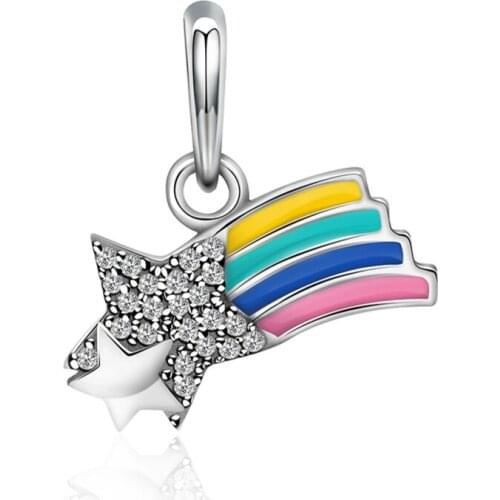 2020 NEW 100% 925 Sterling Silver Beautiful Star Rainbow Charm Pendant Original Jewelry Charming Women Jewelry 1201-1220