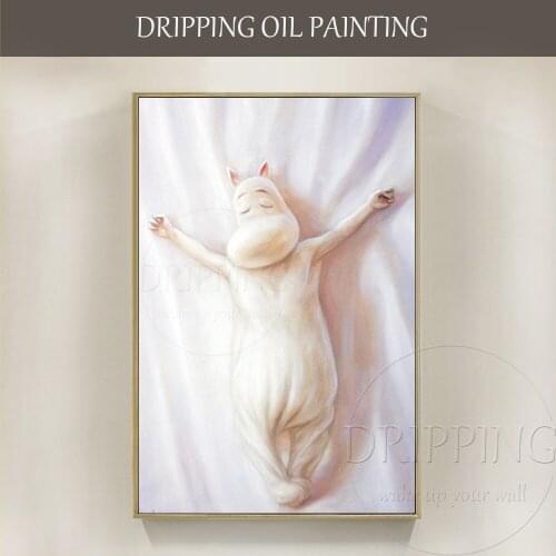 Lovely Design Cute Animal Hippopotamus Oil Painting for Baby Room Decor Hand-painted Lovely Animal Hippopotamus Oil Painting