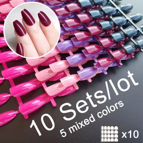 10 Sets Of False Nail Tips 5 Or 10 Colors Full Cover Short Coffin Fake Nails Mixed Ballerina Ballet Shape Press On Nails Display