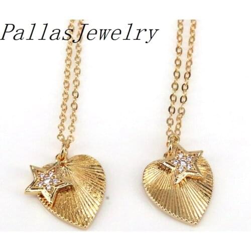 10Pcs luxury gold plating brass charm fashion cz crystal micro pave Star charm Heart pendant Necklace