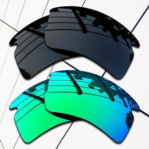 E.O.S 2 Pairs Black & Emerald Green Polarized Replacement Lenses for Oakley Flak 2.0 Asian Fit OO9271 Sunglasses
