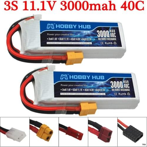 2pcs/lot 11.1V 3000mAh 40C Rechargeable Battery 3S LiPo Battery XT60/T plug For RC Helicopters Car Truck Boat RC Drone Battery