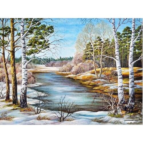 New DIY Diamond Painting Cross Stitch Landscape Tree River Full Rhinestones Mosaic Diamond Embroidery Icon Decor Painting FZ660