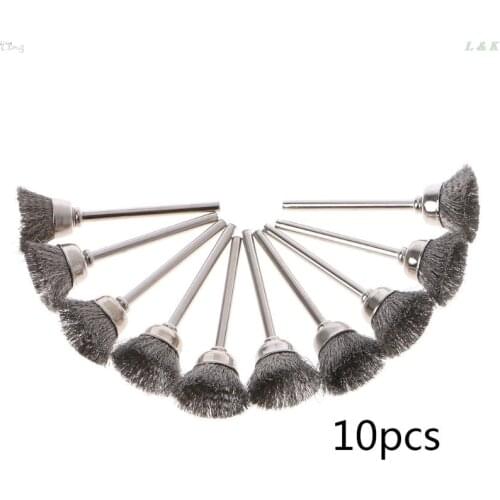 10pcs Cup Shape Steel Wire Wheel Brushes for Dremel Electric Tool Rust Cleaning Rotary Tool for The Engraver Abrasive Materials
