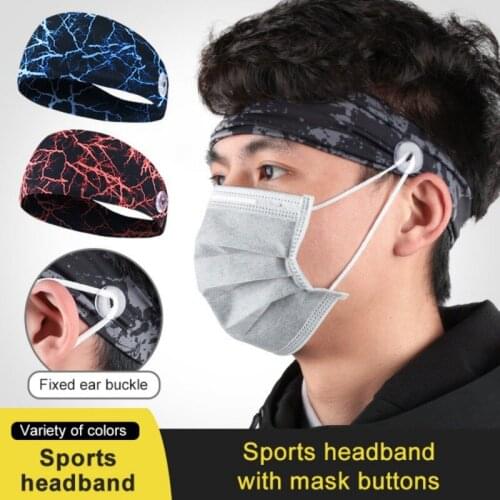 Unisex Sports Sweatband Elastic Yoga Headband With Button Running Hair Band Turban Outdoor Fitness Gym Headwear Bandage