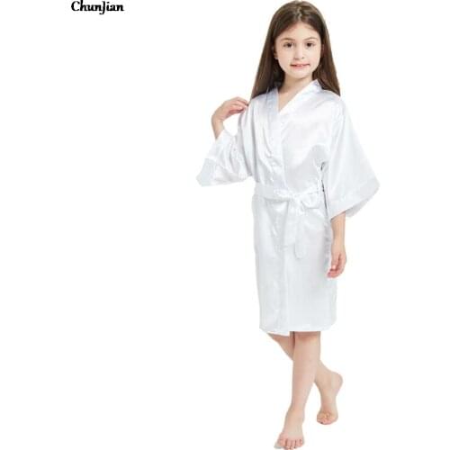 Kimono Robes for6 8 10 12 14 Years Children Sleepwear Satin Silk Pajamas Girls Satin Kimono Spa Wedding Birthday Party Nightgown