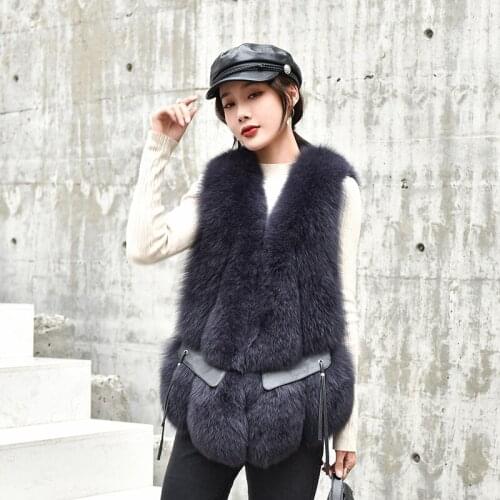 Harppihop long natural whole skin fox fur vest fashion sleeveless fur jacket coat warm female slim park jacket