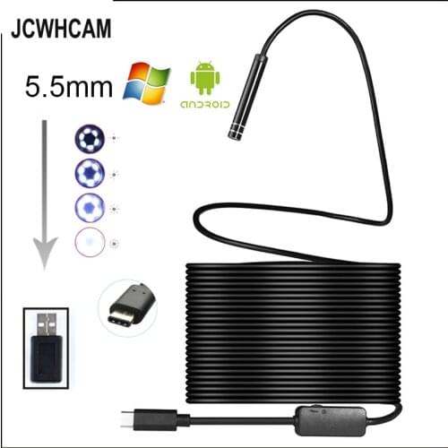 JCWHCAM Android USB Type C Endoscope Camera 10M Flexible Snake Hard Wire USB Type C Waterproof Tube Inspection Tools Camera