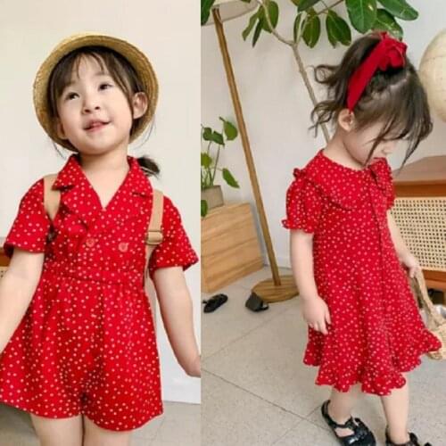 Girls' Jumpsuit dress wave dot Korean girls' clothes 21 summer new childrens wear
