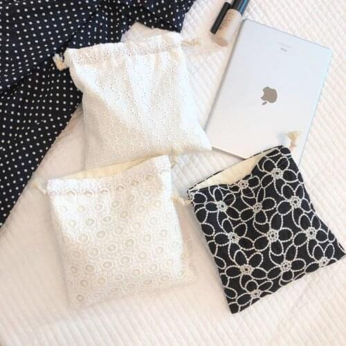 Lace Embroidery Drawstring Bag Cotton Small Bag Solid Color Drawstring Pouch Retro Cosmetic Storage Jewelry Christmas Gift Bags