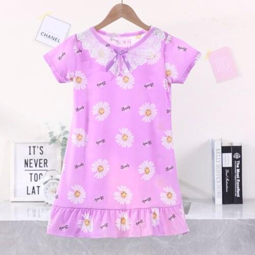 Summer Kids Sleeping Dress Toddler Nightgown short sleeved Cartoon Children Princess Nightdress Girls lace print home Clothing