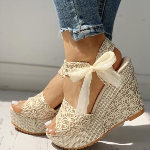 Hot lace Leisure Women Wedges heeled women Shoes 2021 Summer Sandals Party Platform High Heels Shoes Woman