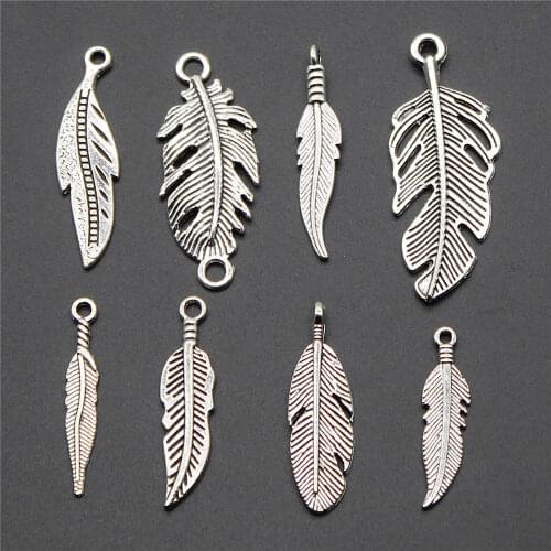 Fashion Leaves Feather Charms Pendants For Bracelet Findings Jewelry Accessories