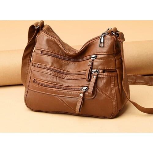 Fashion Simply PU Leather Crossbody Bag for Women Multi-layer Zipper Bag Solid Color Shoulder Messenger Bag Lady Travel Handbag