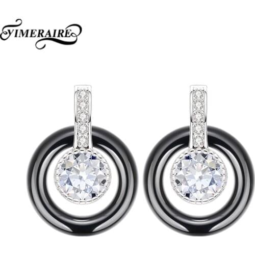 Fashion Ceramic Hollow Earrings 2020 Trend Crystal Zircon With Stainless Steel Never Fade Jewelry For Women Girl Wedding Gifts