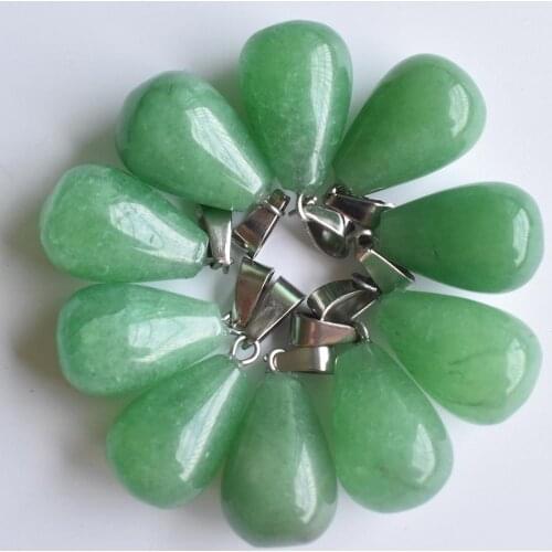Fashion good quality natural green aventurine water drop shape pendants for jewelry making Free shipping Wholesale 24pcs/lot