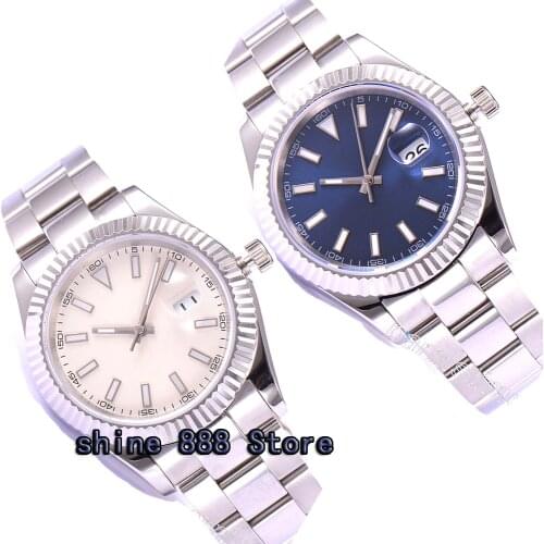 40mm parnis blue Beige dial sapphire glass automatic folding clasp mens watch