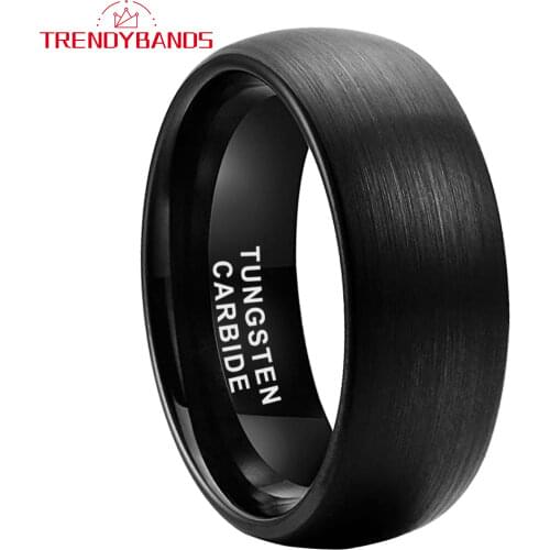 8MM Black Tungsten Carbide Engagement Rings For Women Men Wedding Band Domed Comfort Fit
