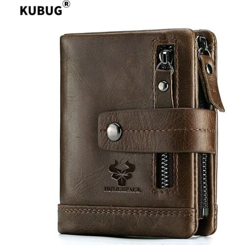 KUBUG 100% Genuine Leather Wallet for Men Mini Card Holder Male Wallet Small Coin Purse Pocket Travel Leather Wallet for Women