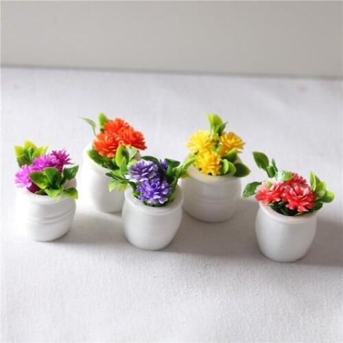 New 3pcs/lot 1:12 Dollhouse Miniature Green Plant Pot Potted Flowers Furniture Home Decor Accessories Random Color