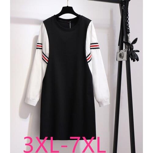 Female spring autumn plus size dress for women large loose casual long sleeves O neck straight dresses black 3XL 4XL 5XL 6XL 7XL