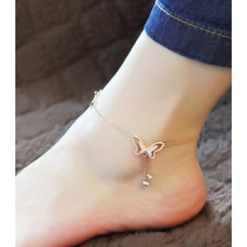 New Fashion Rose Gold Color Women Stainless Butterfly Charms Anklets With Zircon/Foot Bracelet A003