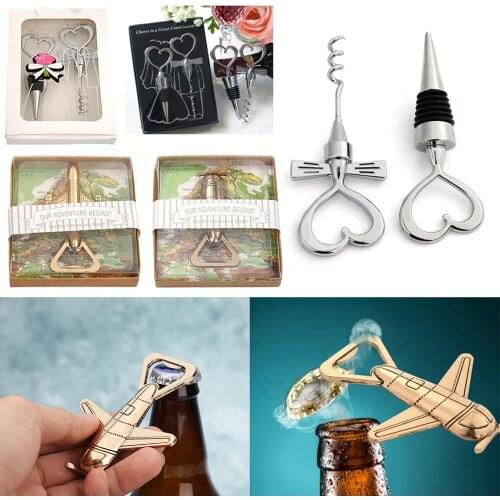 Love Heart Corkscrew Wine Bottle Opener Wine Stopper Wedding Gift Favors for guests Bottle Opener Set Wedding Decoration