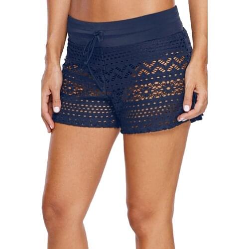 Sexy Solid Trunks Hot Spring Womens Swimming Shorts Swimwear Womens Black Jacquard Lace Shorts Womens Four-corner Swimming