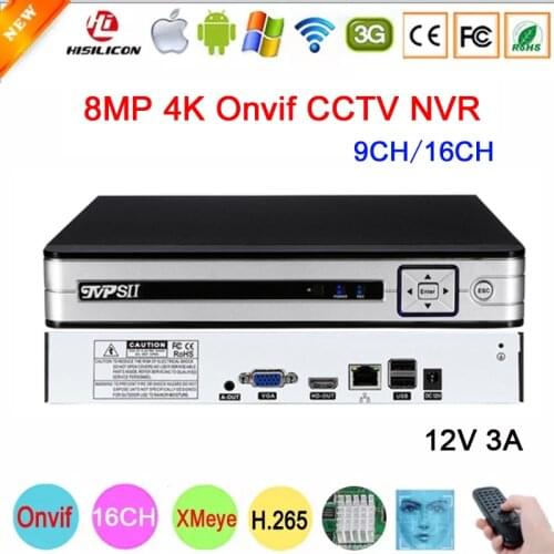 Silver Panel 12V 3A Hi3536D XMeye Auido H.265+ 5mp 16CH 9CH 9 Channel Max 8TB Sata Human Face Detection Onvif IP CCTV DVR NVR