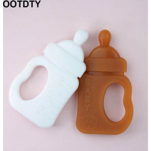 Cartoon Milk Bottle Shape Baby Teether Silicone Chewing Teething Nursing Soother Molar Infant Toy Accessories