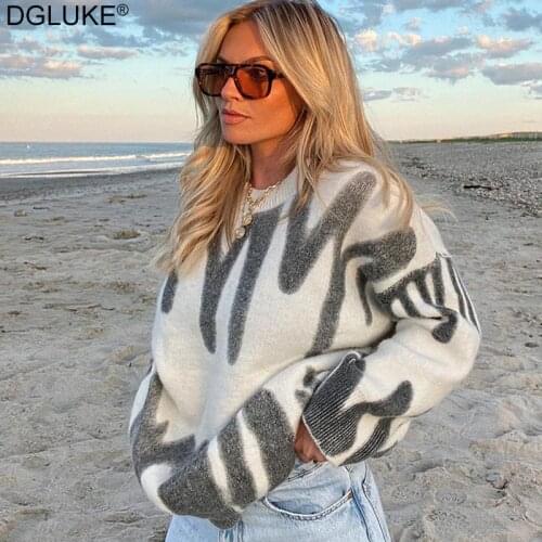 2021 Autumn Women Striped Sweater Tie Dye Long Sleeve Knitted Oversized Sweater Y2K Fashion Winter Long Jumper Knitwear