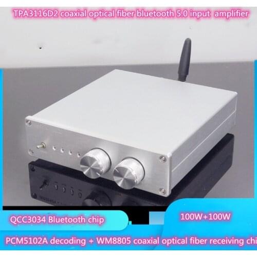 TPA3116 100W*2 USB WM8805 Coaxial Fiber Bluetooth QCC3034 5.0 Input PCM5102 Decoding Pure Digital Audio Amplifier for Home Car
