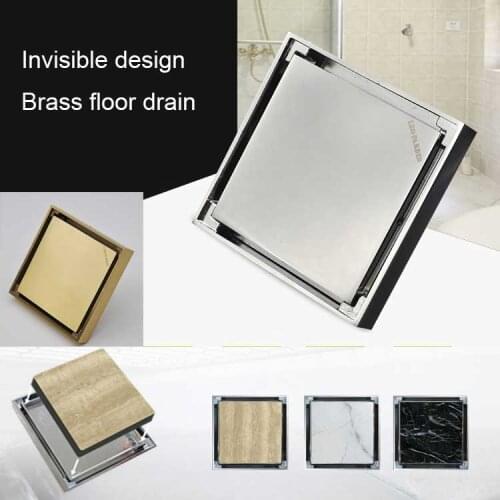 Heavy Brass 10x10cm Invisible Bathroom Shower Floor Drain Waste Grate Filler