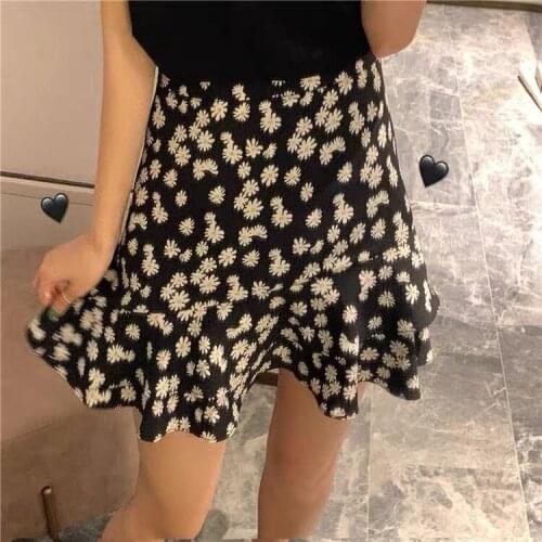 2020 small daisy floral skirt high waist fishtail skirt large size chiffon skirt
