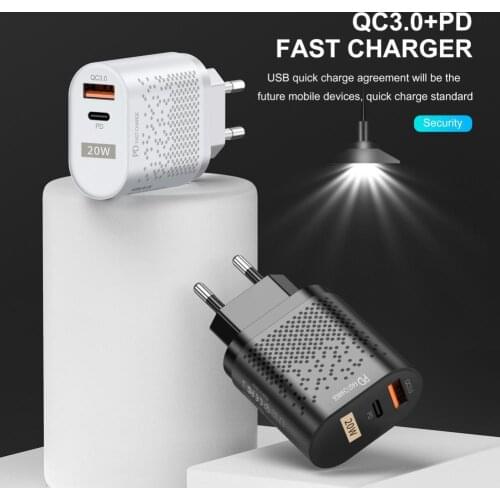 20W USB Type C Charger Adapter For iPhone 12 11 Pro XS Max 7 8 QC3.0 Fast Charging Power US EU Plug for Samsung Xiaomi