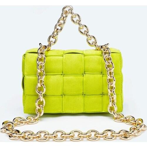 High Quality Thick Metal Chain Frosted Suede Shoulder Bag Women New Designer Woven Soft Square Crossbody Bags Female Chic Purse