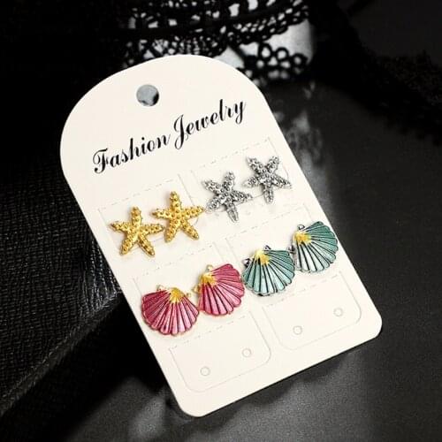 Sainio 4 Pairs/Set Starfish Shell Multicolored Stud Earrings for Women Wedding Bohemian Summer Earring Set Beach Jewelry Brincos