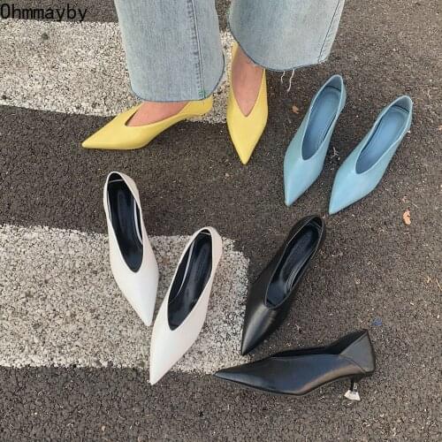 2021 Women Pumps Fashion Thin Low Heels Sandals Shoes For Woman Shallow Pointed Toe Heel Work Shoes Female Elegant Shoes