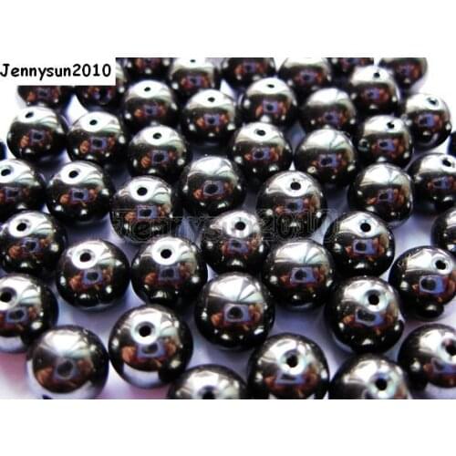 8mm Metallic Black Natural Hematite Gems stone Round Ball Beads Metallic Color 16'' for Jewelry Making Crafts 10 Strands/Pack