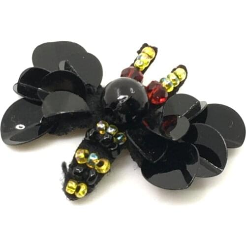10pcs Sequin Beaded Bee Patch Collor Applique Iron On Patches For Clothing Embroidered Parches Bordados Ropa Accessorie AC0647SB