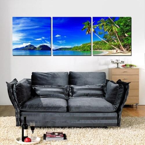 3 Panels Modern Paintings Seascape Oil Painting On Canvas Printed Island Beach Wall Pictures For Living Room Decoration No Frame