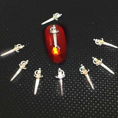 40Pcs Sword Nail Art Rhinestone Decoration Charms FoilFleuret Jewelry Metal Nailart Supply AB Shiny Diamond Manicure Accessoires