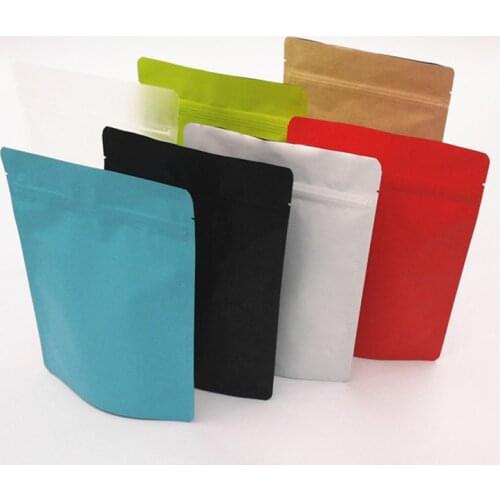 50pcs/pack Stand up Matt Aluminum Foil Ziplock Bag Colorful Doypack Coffee Tea Packaging Bag Eco-friendly Gift Pouch