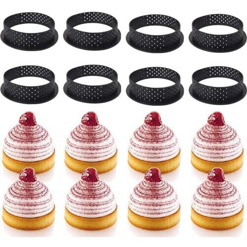 8pcs/set Non-stickTart Mold Tarte Ring Perforated Plastic Cutting Rings Mousse Circle Cutter DIY Baking Accessories